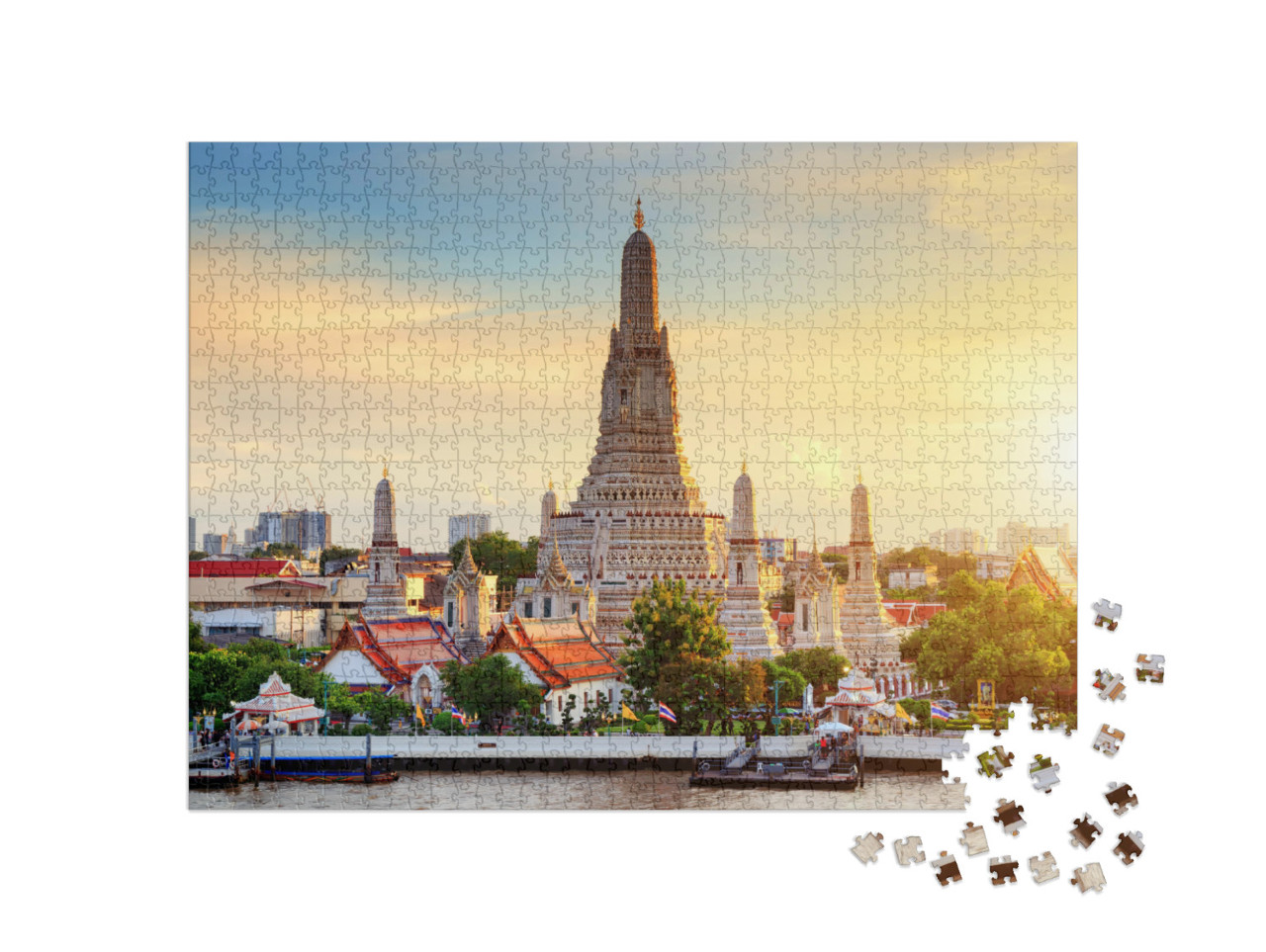 Puzzle 1000 Teile „Wat Arun Tempel bei Sonnenuntergang, Bangkok, Thailand“