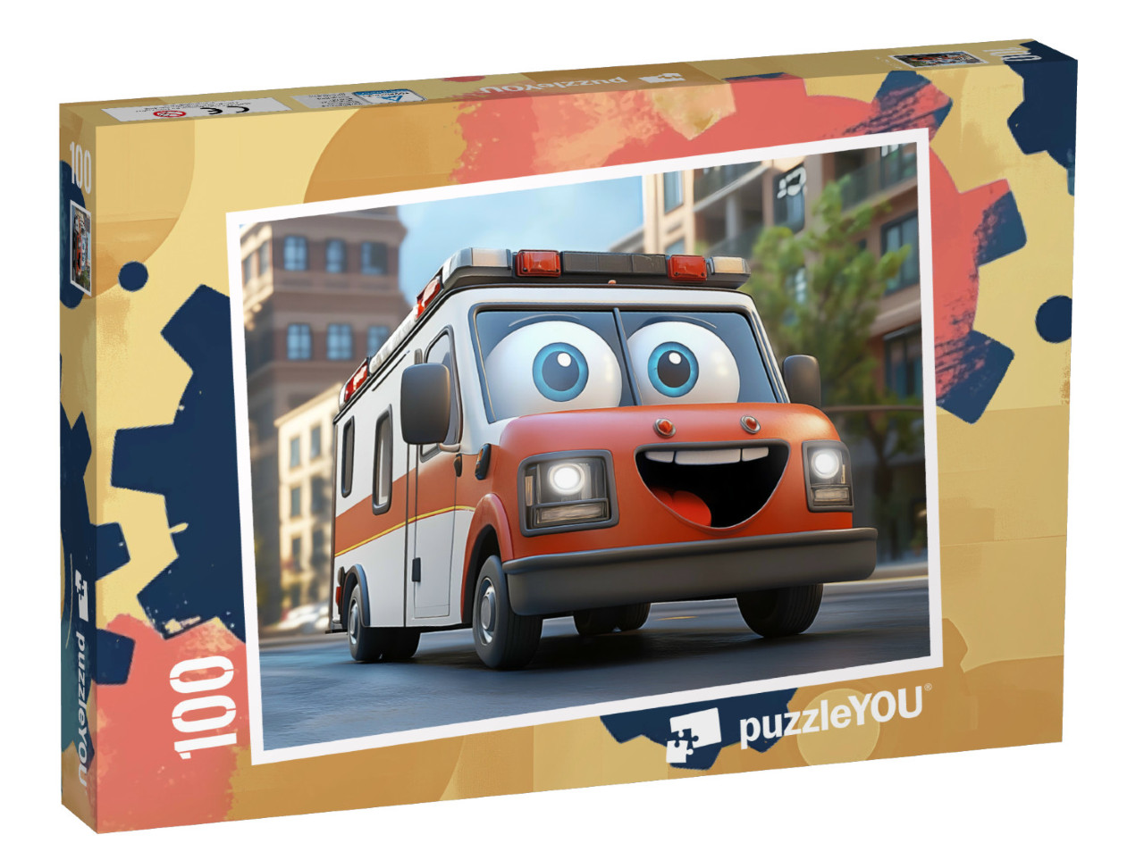 Puzzle 100 Teile „Der fröhliche Notarztwagen“