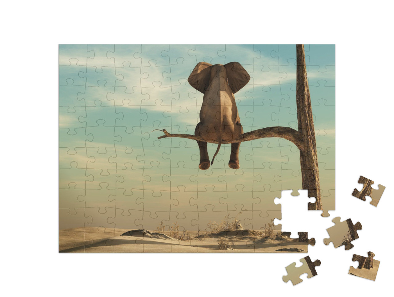 Puzzle 100 Teile „Elefant steht auf einem dünnen Ast, Illustration“