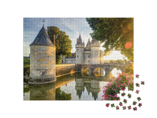 Puzzle 1000 Teile „Frankreich: Chateau de Sully-sur-Loire im Licht des Sonnenuntergangs“
