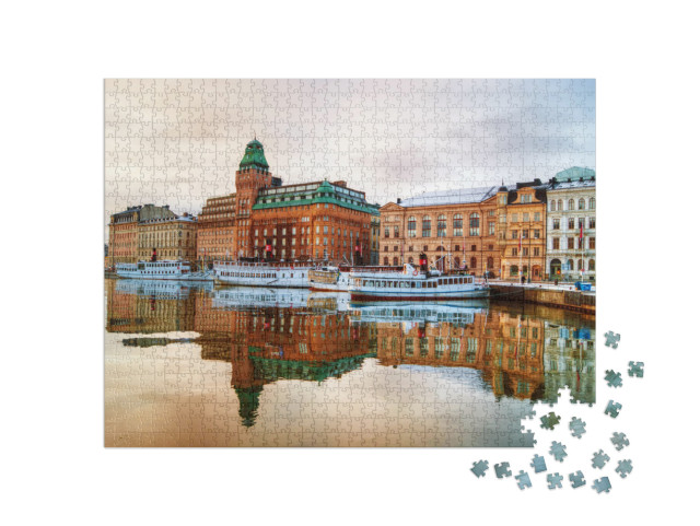 Puzzle 1000 Teile „Blick auf das Zentrum von Stockholm in der Morgendämmerung“