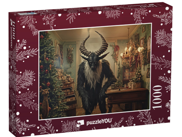 Puzzle 1000 Teile „Schwarzer Krampus Monster im Weihnachtsladen“