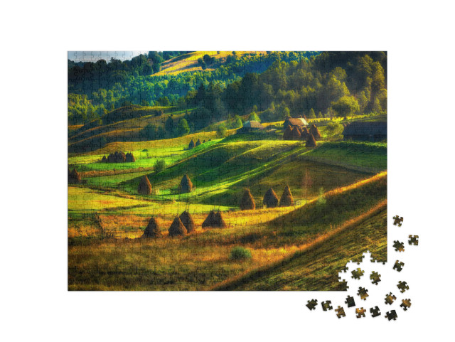 Puzzle 1000 Teile „Berglandschaft mit Herbstmorgennebel, Rumänien“