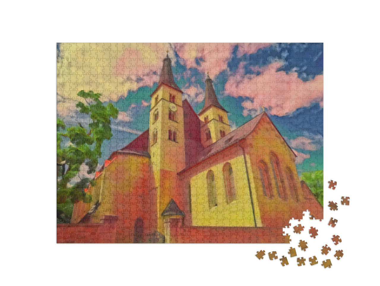 Puzzle 1000 Teile „im Kunst-Stil von Franz Marc - Heiligkreuz Nordhausen Dom in Thüringen, Deutschland“