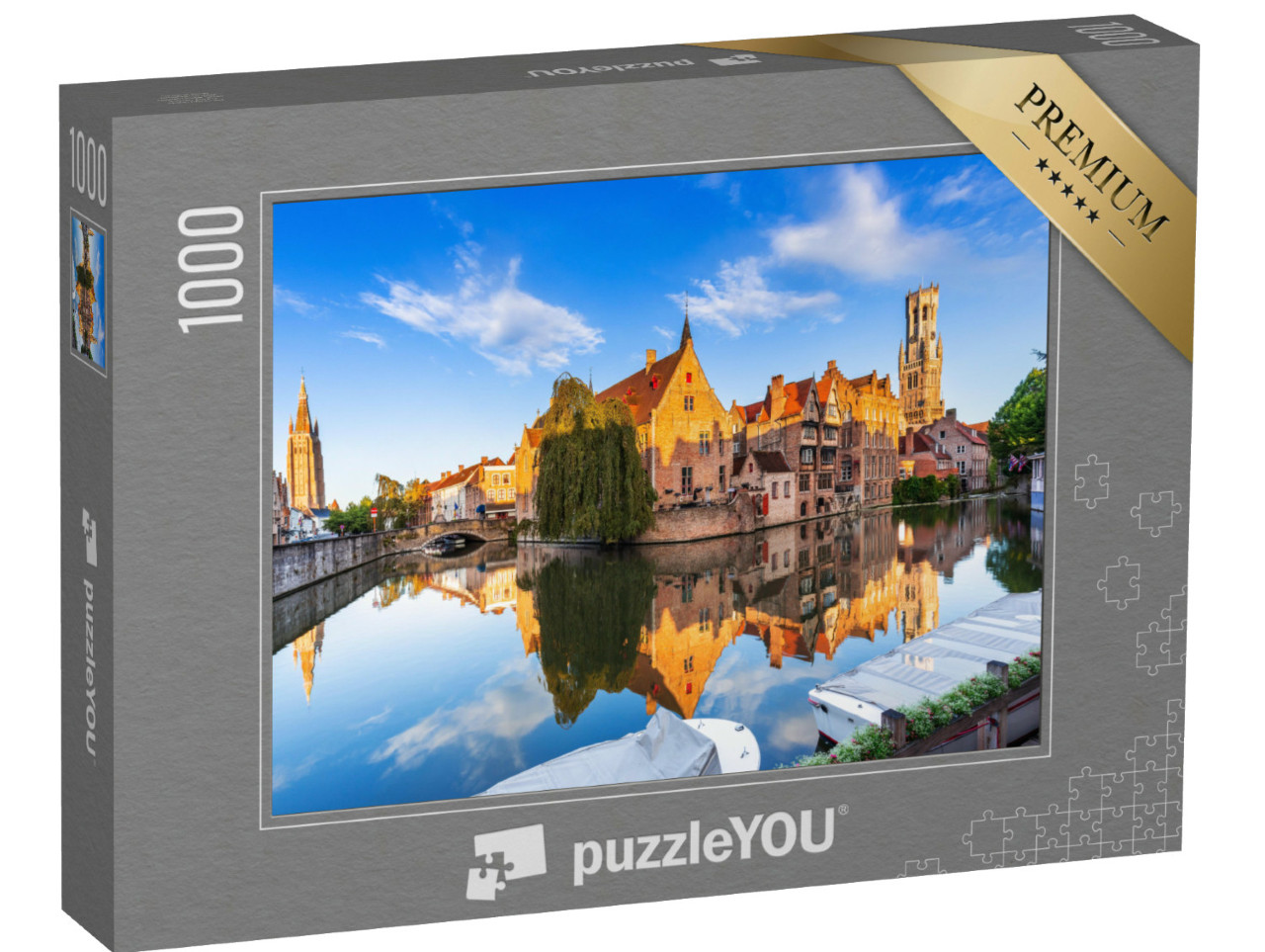 Puzzle 1000 Teile „Der einzigartige Rozenhoedkaai-Kanal in Brügge, Belgien“