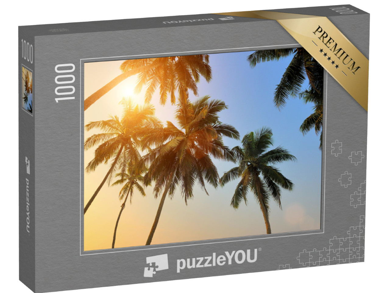 Puzzle 1000 Teile „Schöner tropischer Sonnenuntergang mit Palmen am Strand“