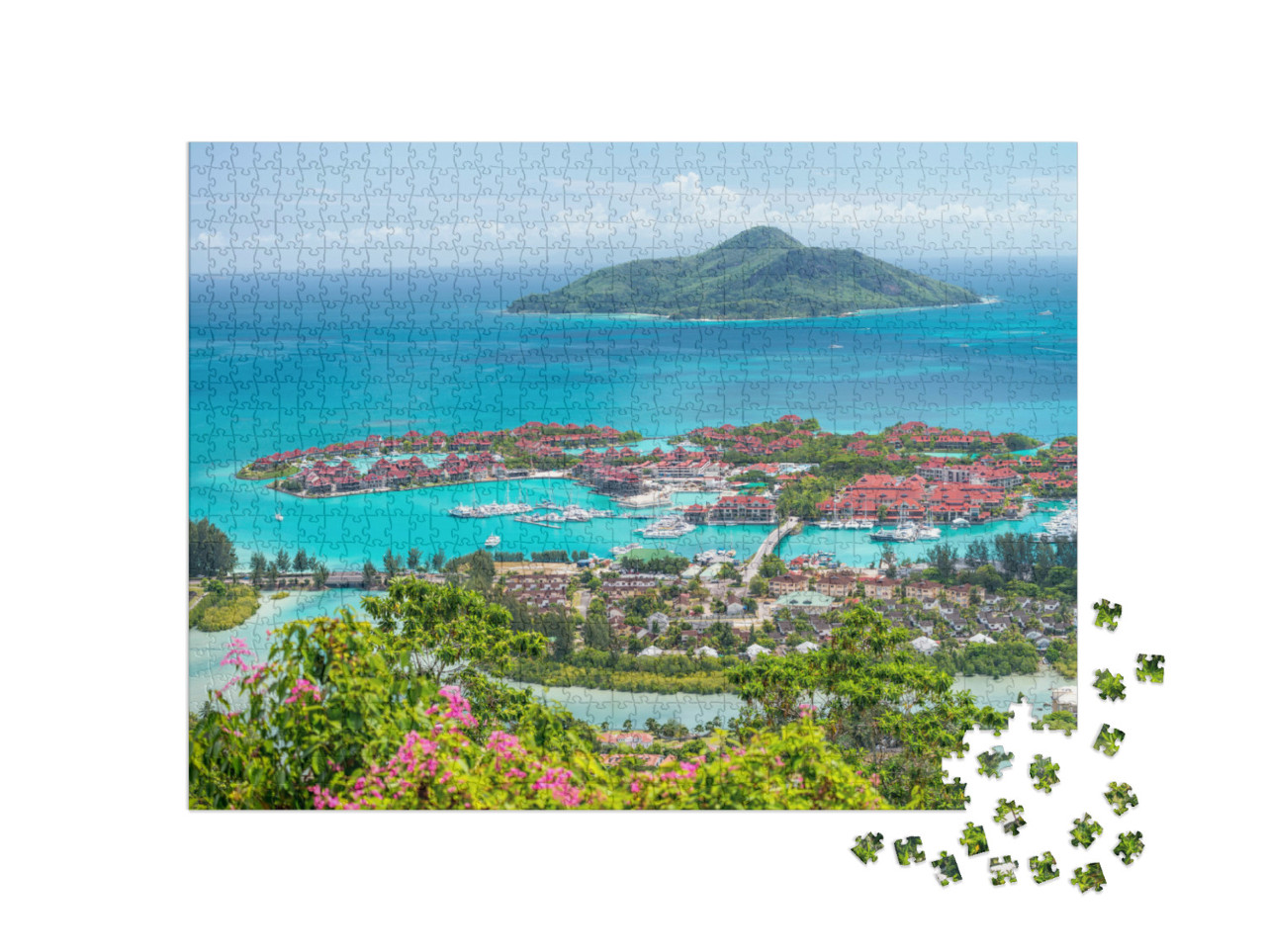 Puzzle 1000 Teile „Rote Dächer von Eden Island, Seychellen“