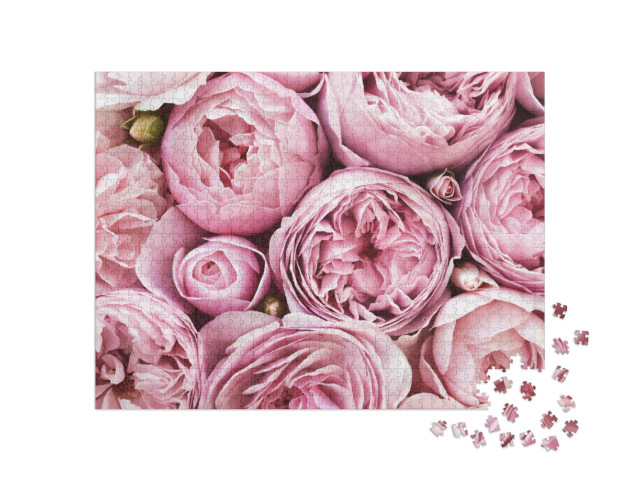 Puzzle 1000 Teile „Dicht gedängte, rosa-samtige Rosenblüten“