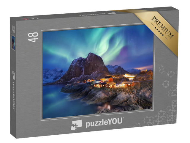 Puzzle 48 Teile „Aurora borealis auf den Lofoten, Norwegen“