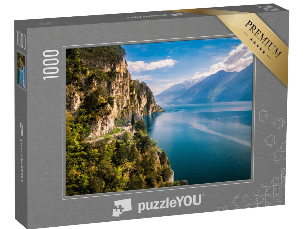 Puzzle 1000 Teile „Wunderschöne Berge umgeben den Gardasee“