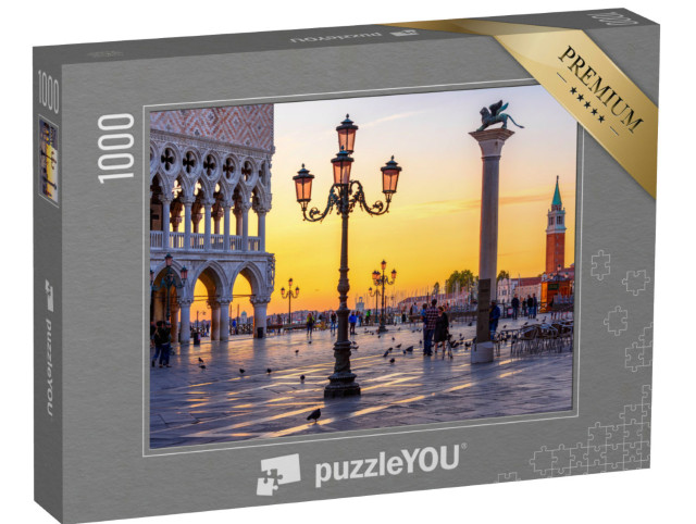 Puzzle 1000 Teile „Markusplatz und Dogenpalast am Abend, Venedig, Italien“