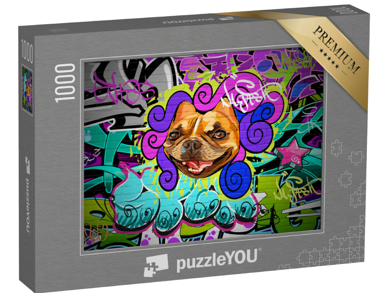 Puzzle 1000 Teile „Graffiti-Kunst: Boxerhund als zentrales Motiv“