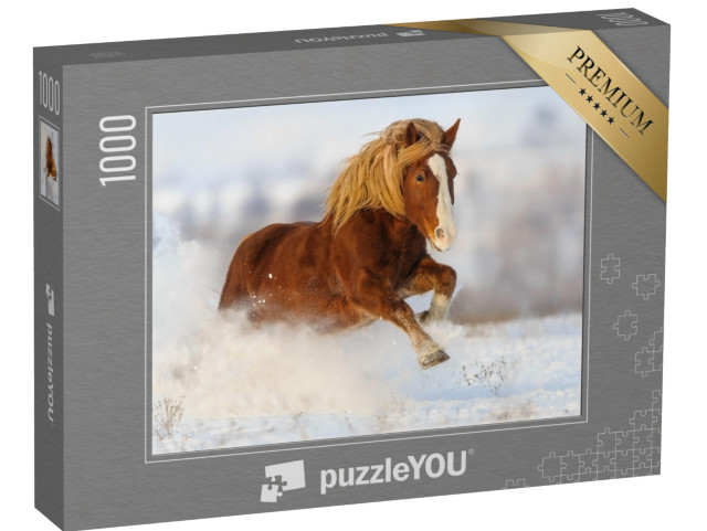 Puzzle 1000 Teile „Galopp in winterlichem Schneefeld“