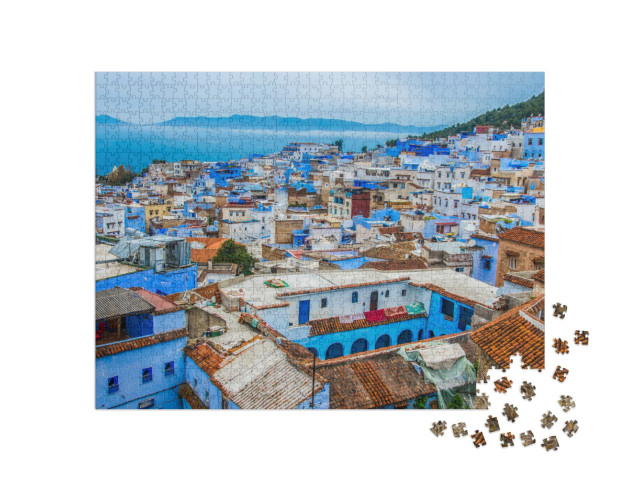 Puzzle 1000 Teile „Blaue Stadt Chefchaouen im Rif-Gebirge, Marokko“