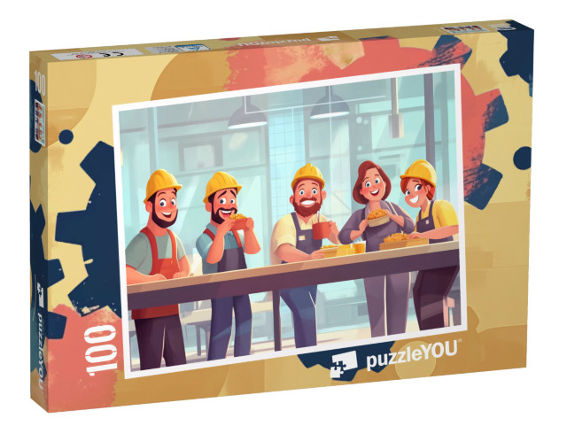 Puzzle 100 Teile „Das Bauarbeiterteam stärkt sich“