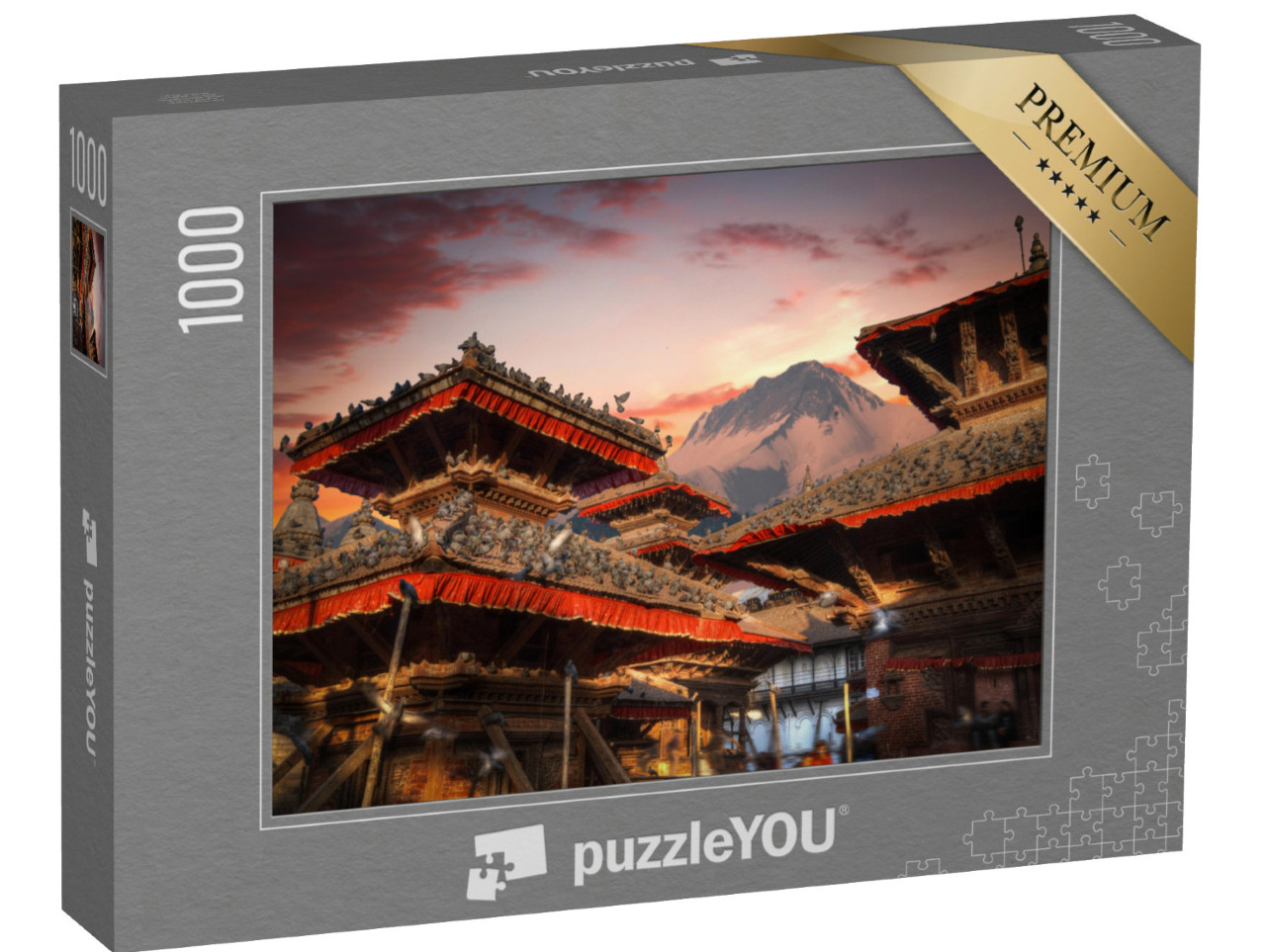 Puzzle 1000 Teile „Verzauberter Abend am Tempel des Durbar Square in Bhaktapur, Kathmandu, Nepal“
