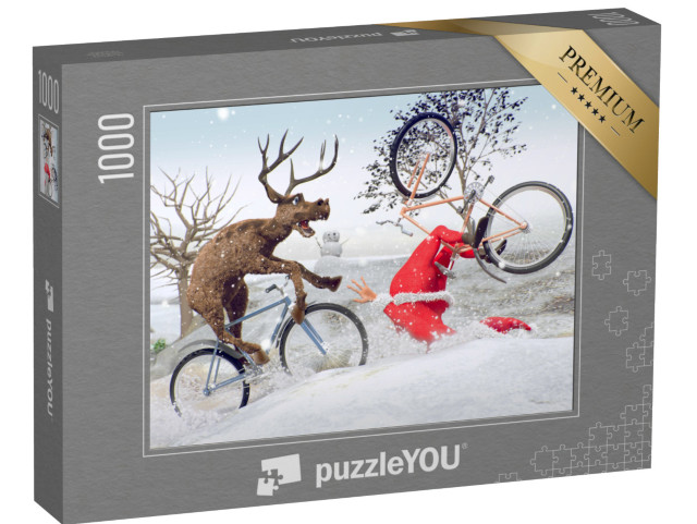 Puzzle 1000 Teile „Digitale Kunst: Fahrradunfall vom Weihnachtsmann“