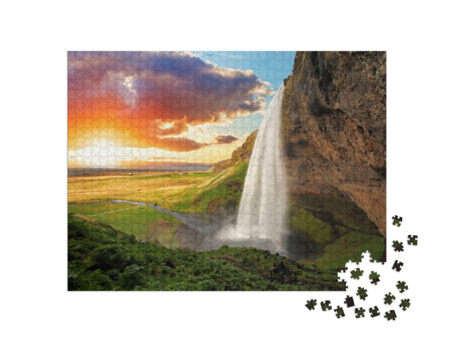 Puzzle 1000 Teile „Seljalandsfoss, Wasserfall in Island“