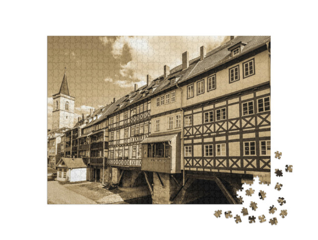 Puzzle 1000 Teile „Kramerbrücke mit historischen Fassaden in Erfurt, Deutschland“