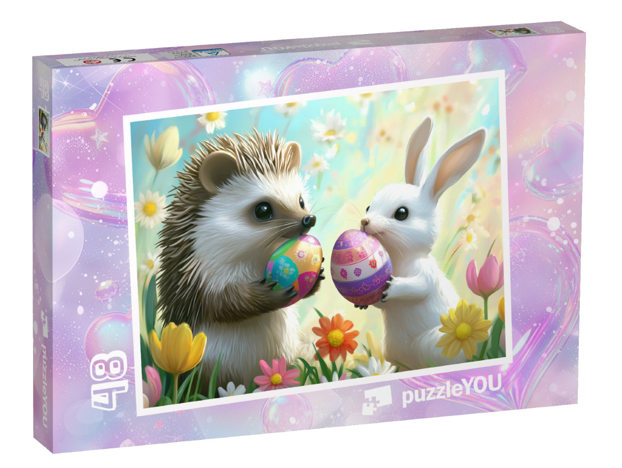 Puzzle 48 Teile „Hase und Igel feiern Ostern“