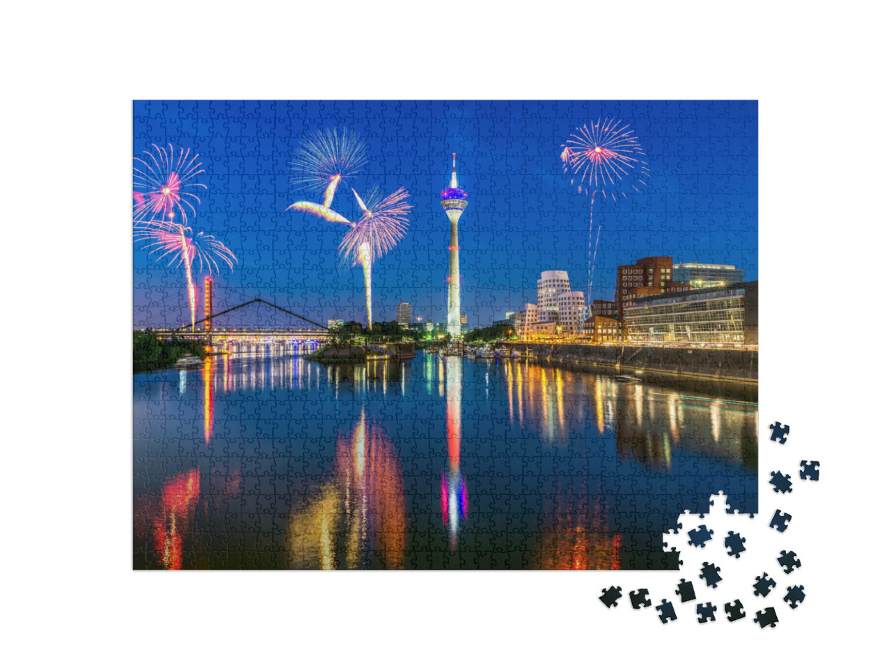 Puzzle 1000 Teile „Feuerwerk am Japanischen Tag, Düsseldorf“