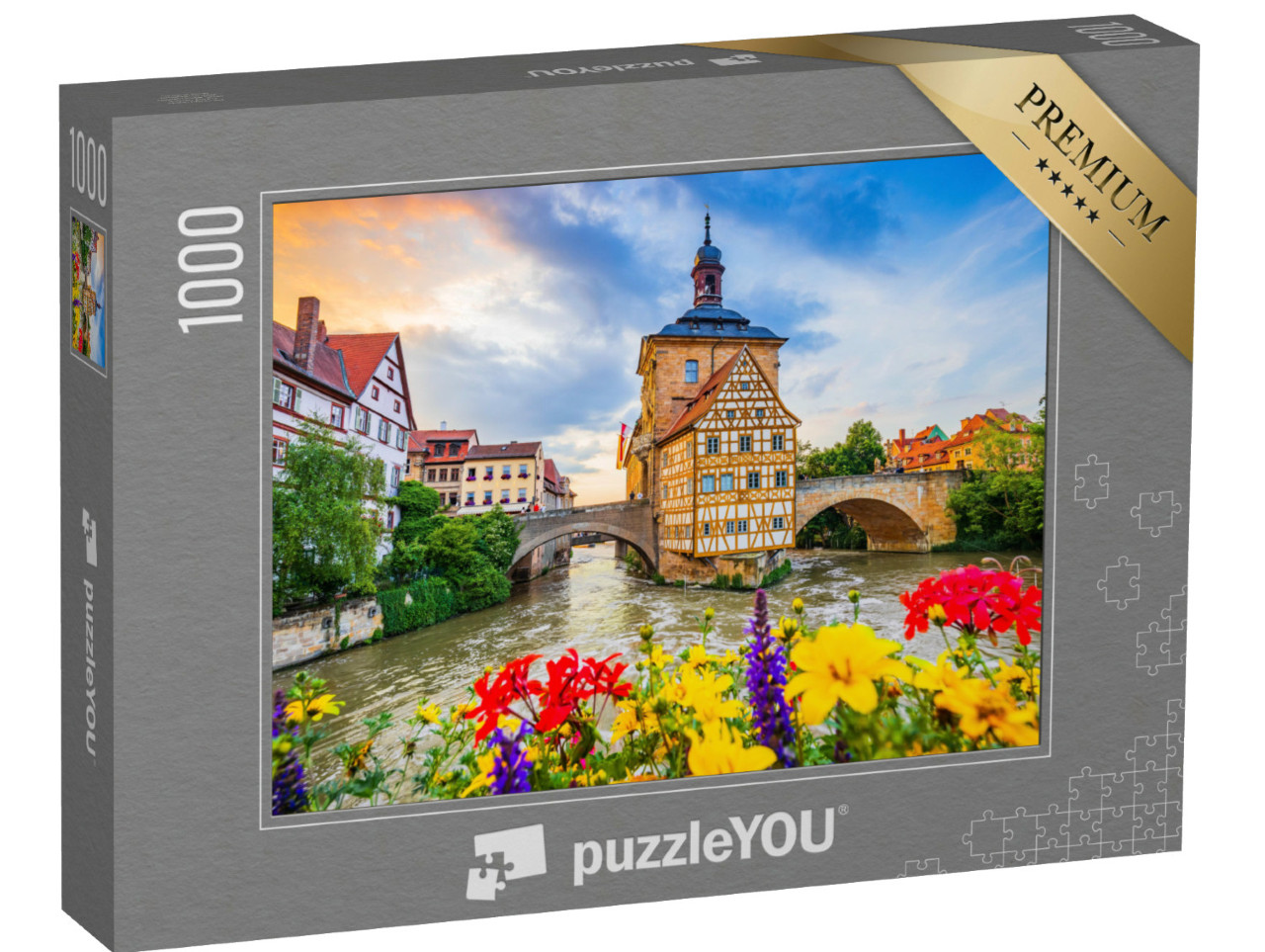 Puzzle 1000 Teile „Altes Rathaus von Bamberg mit zwei Brücken über die Regnitz, Bayern“