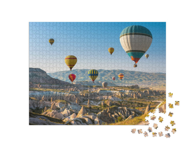 Puzzle 1000 Teile „Heißluftballons im Sonnenuntergang, Kappadokien, Türkei“