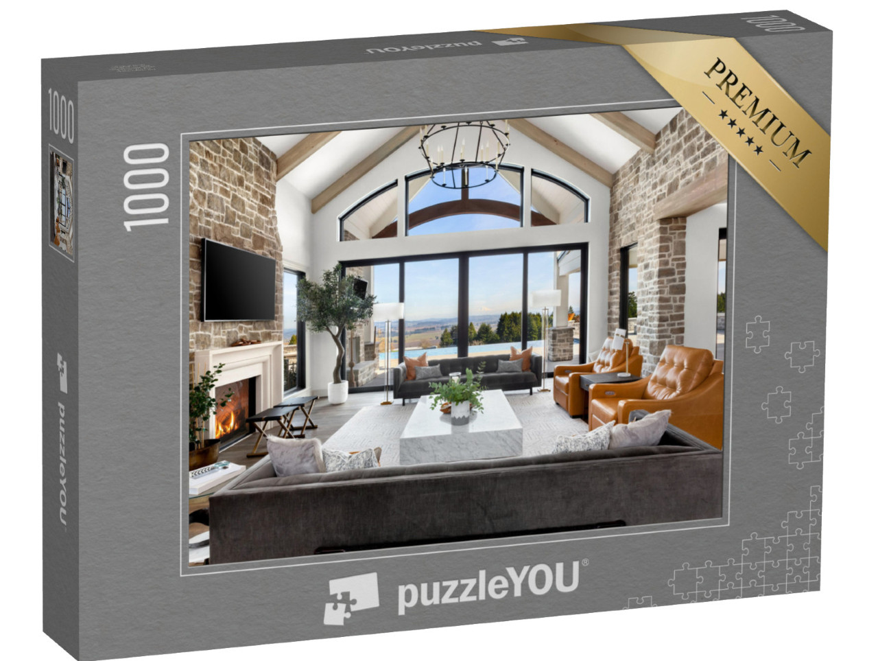 Puzzle 1000 Teile „Luxuriöses Wohnzimmer mit wunderschöner Aussicht“