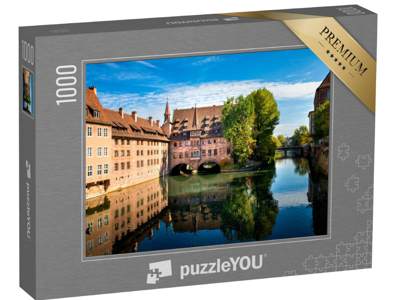 Puzzle 1000 Teile „Nürnberg, Heilig-Geist-Spital, das sich spiegelt, Franken, Deutschland“