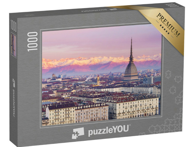Puzzle 1000 Teile „Über den Dächern von Turin, im Hintergrund die italienischen Alpen“