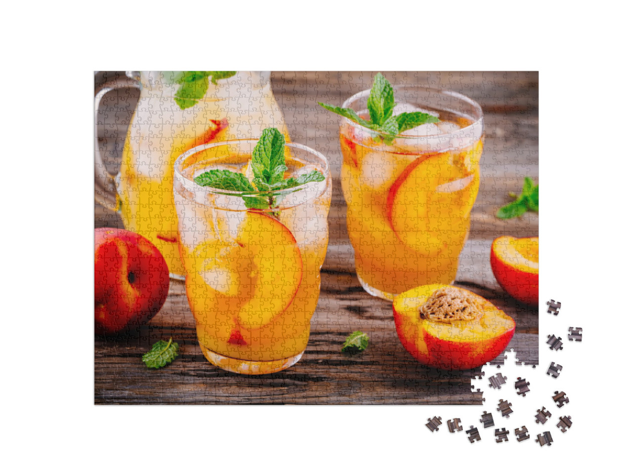 Puzzle 1000 Teile „Sommerliche Pfirsich-Sangria mit Eiswürfeln und Minze“