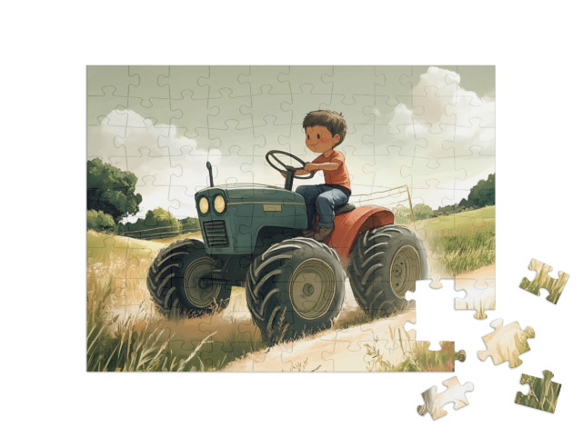 Puzzle 100 Teile „Traktorwirbel und staubige Abenteuer“