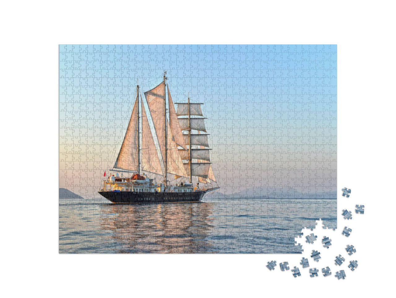Puzzle 1000 Teile „Segelyacht bei Sonnenuntergang auf dem Meer“