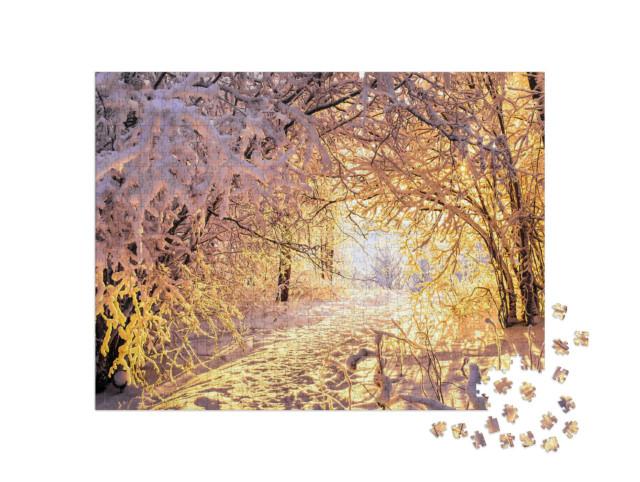 Puzzle 1000 Teile „Winterlandschaft mit Schnee und Sonnenuntergang“