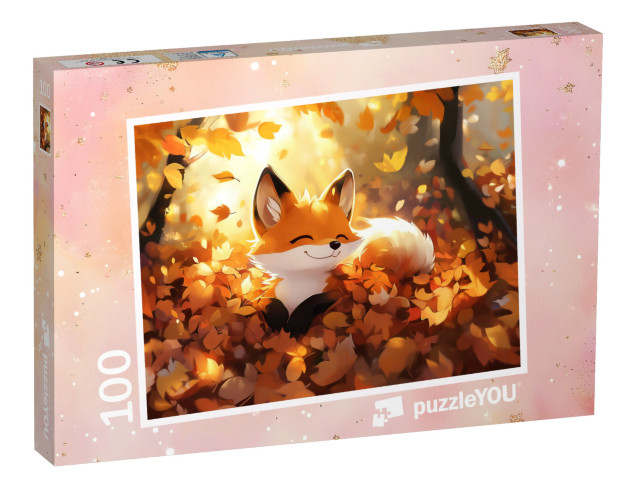 Puzzle 100 Teile „Weich gebettet auf Herbstblättern“