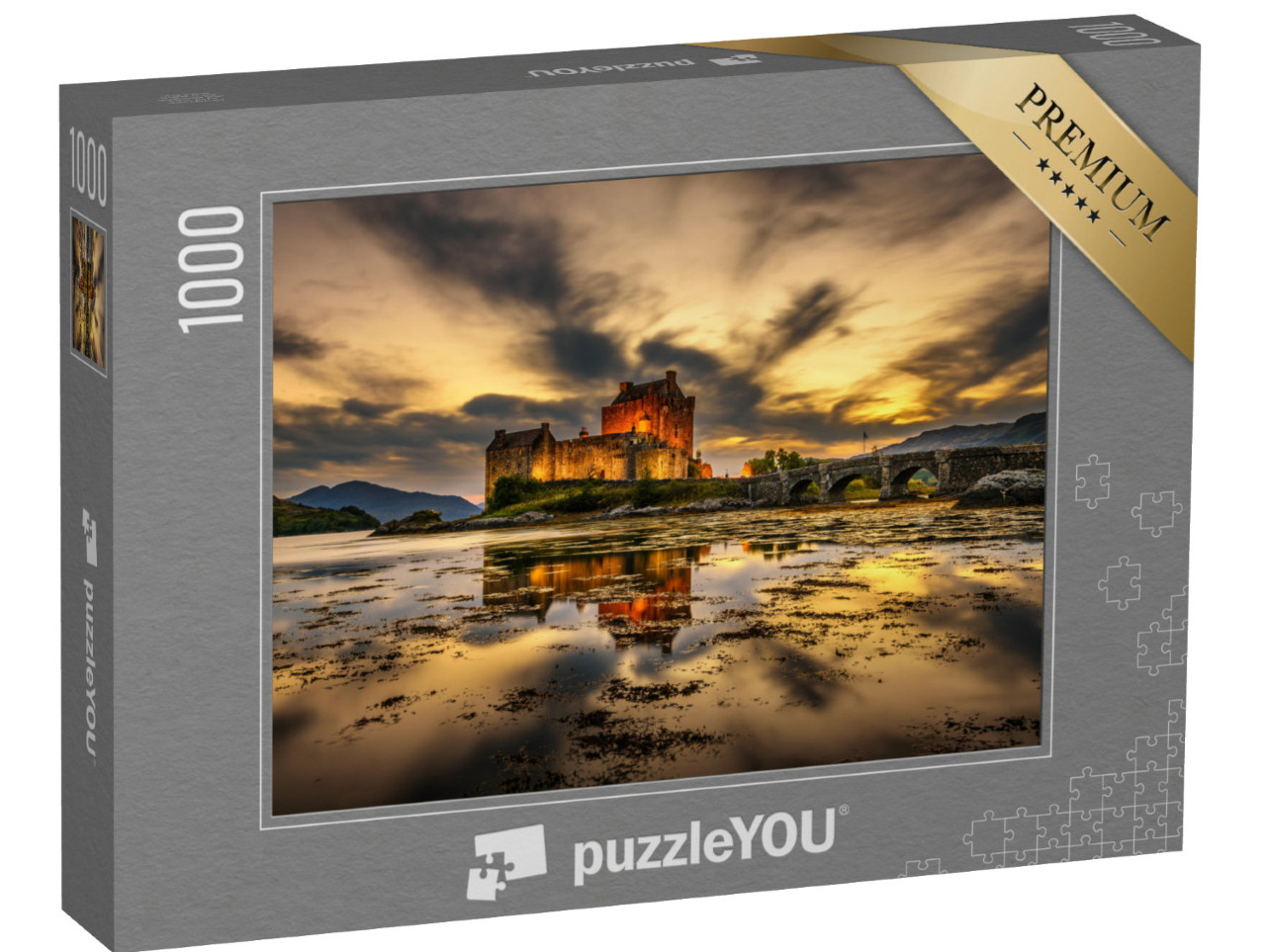 Puzzle 1000 Teile „Atemberaubender Sonnenuntergang über Eilean Donan Castle, Schottland“