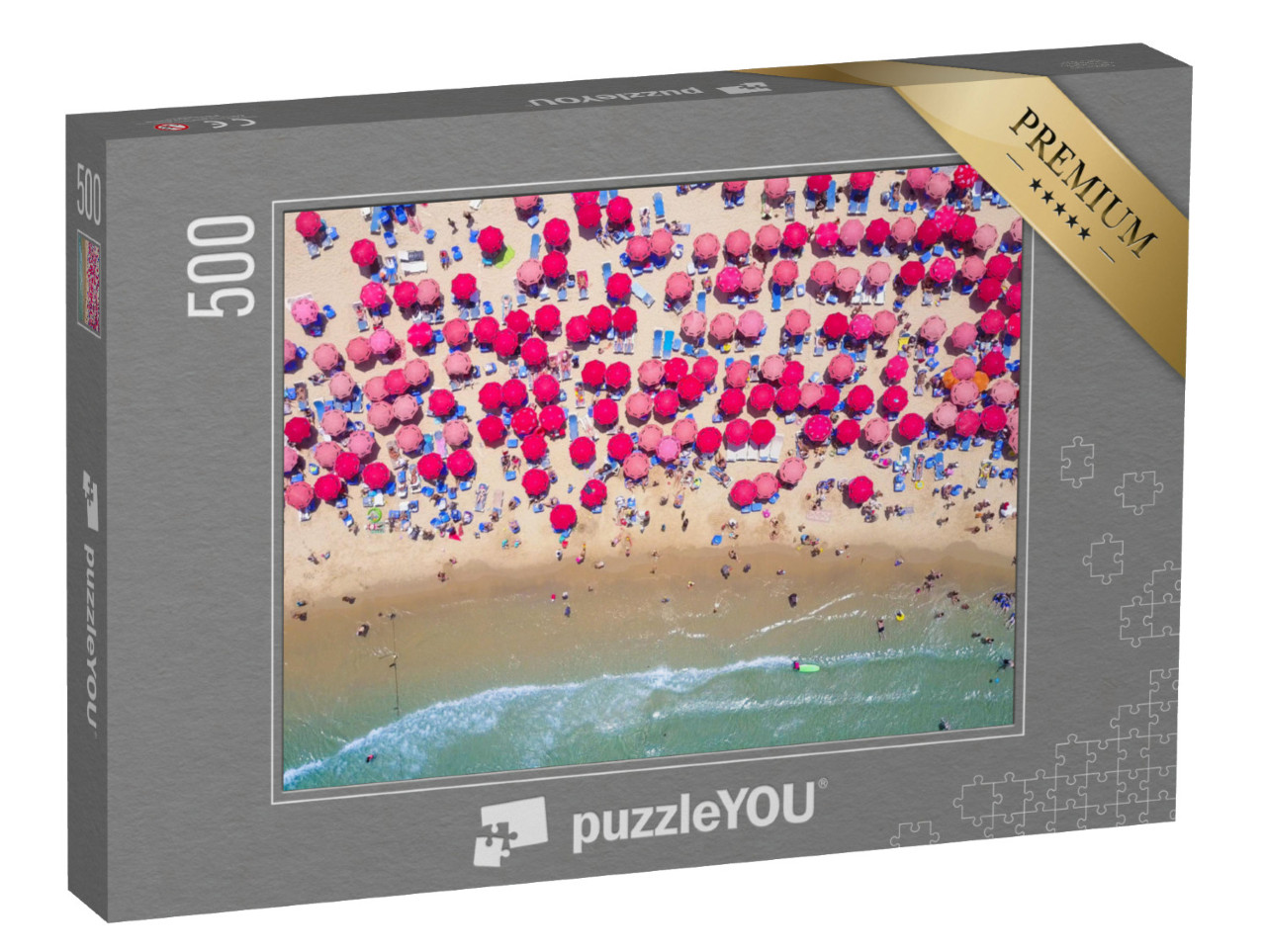 Puzzle 500 Teile „Tropischer Strand mit bunten Sonnenschirmen, Luftaufnahme“