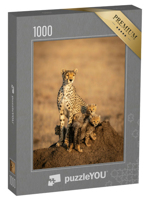 Puzzle 1000 Teile „Gepardenweibchens und ihrer vier kleinen Gepardenbabys“