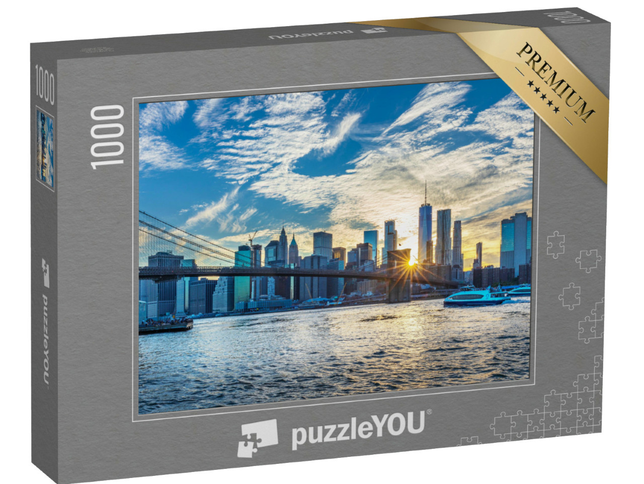 Puzzle 1000 Teile „Blick auf die Manhattan Skyline vom Brooklyn Bridge Park“