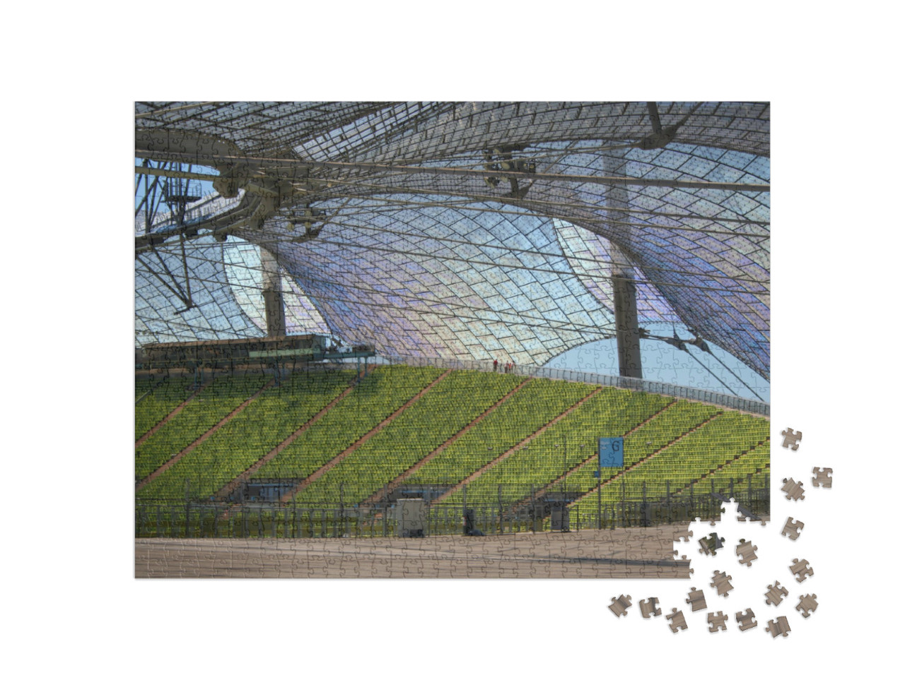 Puzzle 1000 Teile „Sitzreihen und Überdachung des Olympiastadions München“