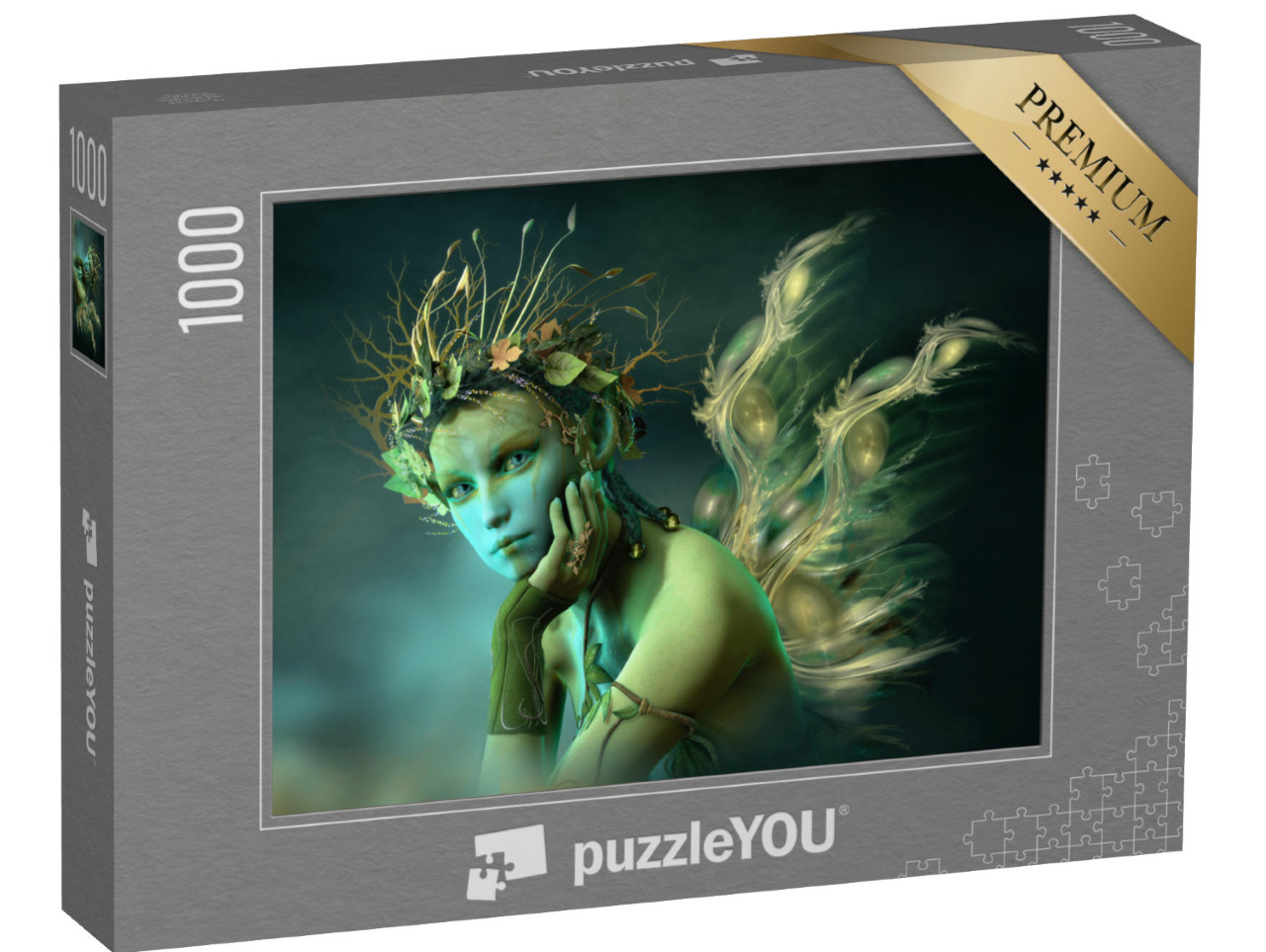 Puzzle 1000 Teile „Digitale Kunst: Waldfee mit Flügeln aus Licht“