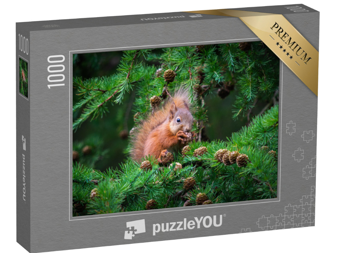 Puzzle 1000 Teile „Das kleine Eichhörnchen schlemmt hoch oben im Baum“