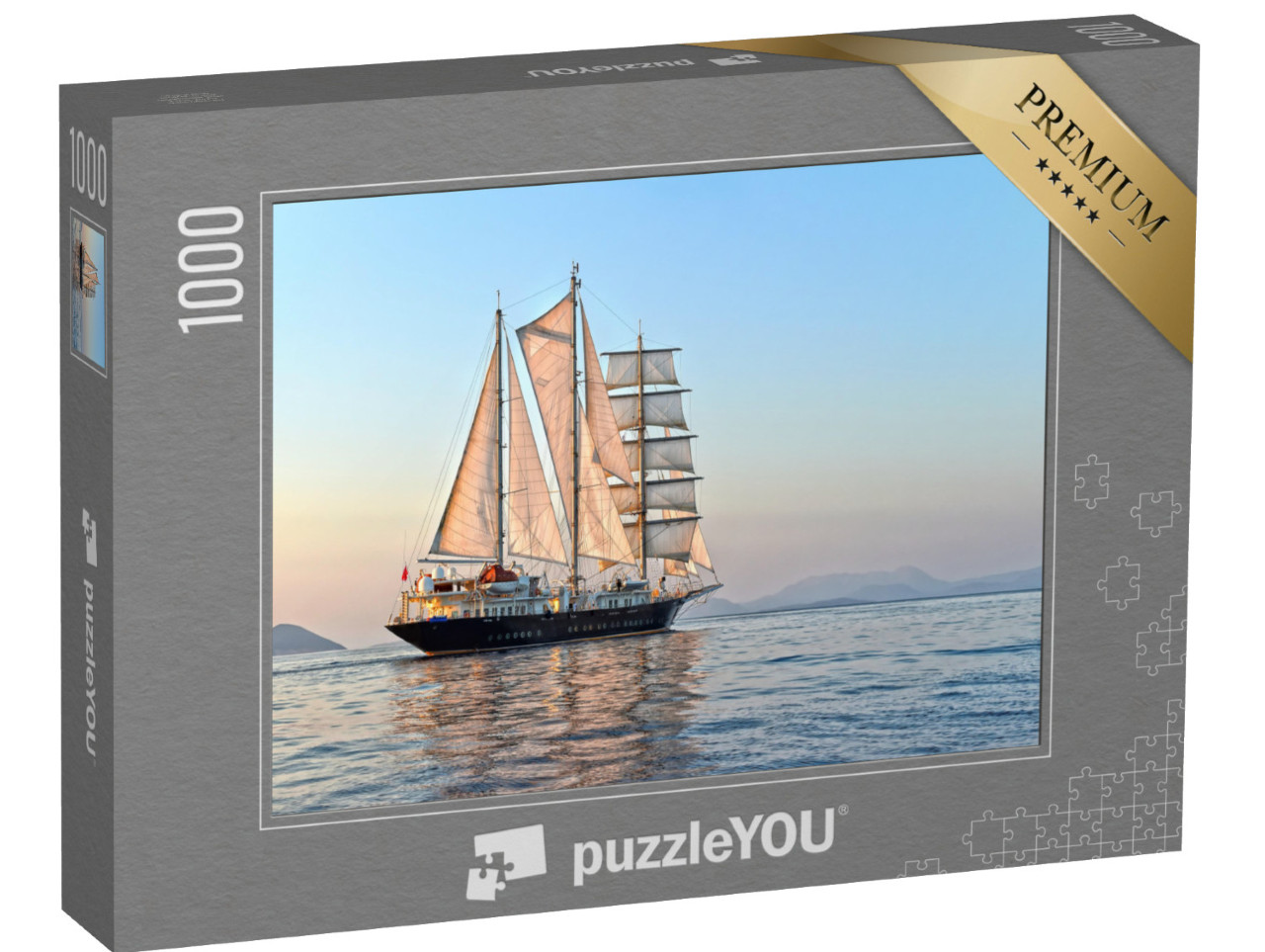 Puzzle 1000 Teile „Segelyacht bei Sonnenuntergang auf dem Meer“