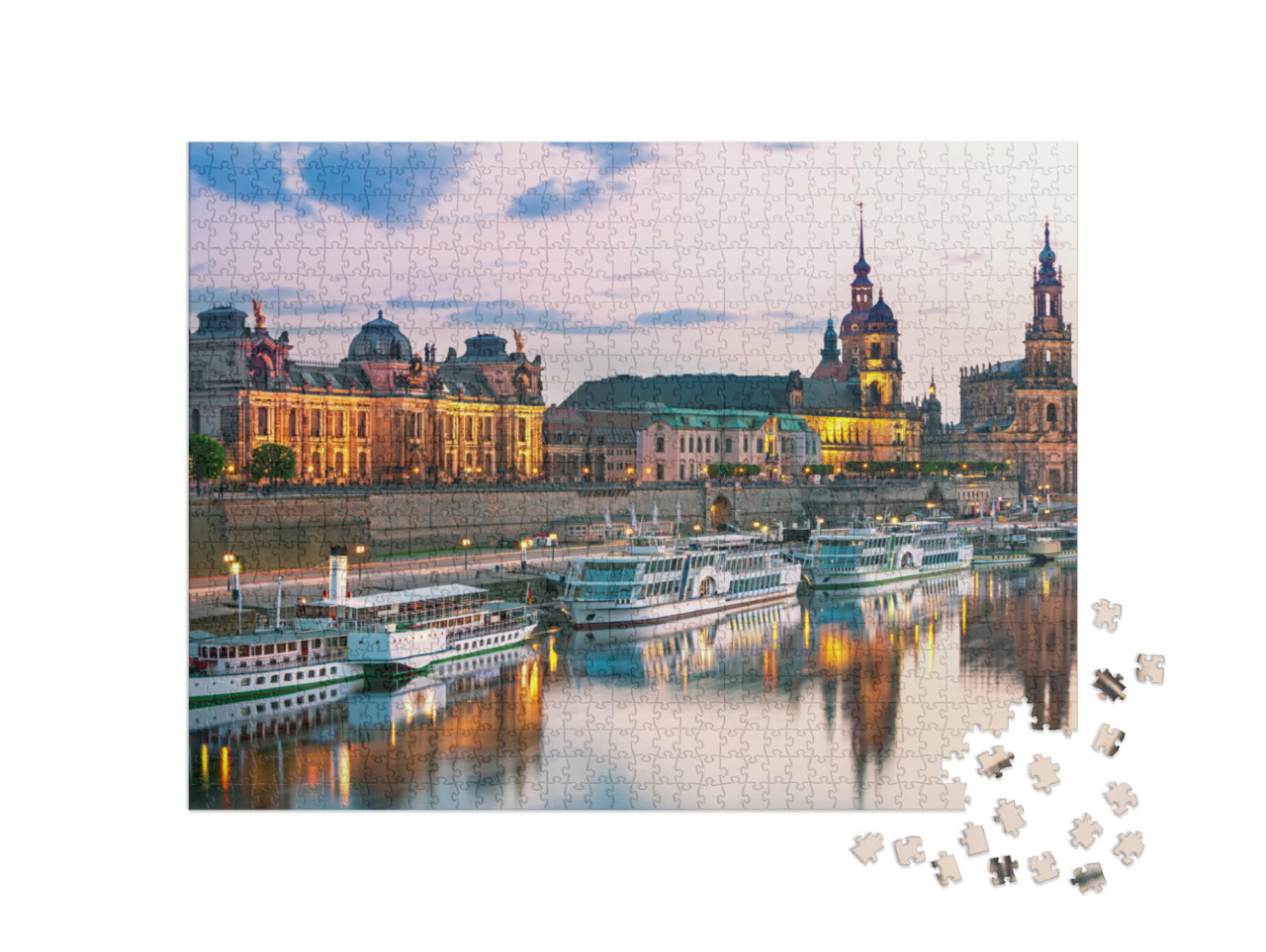 Puzzle 1000 Teile „Dresdner an der Elbe im Sonnenuntergang“