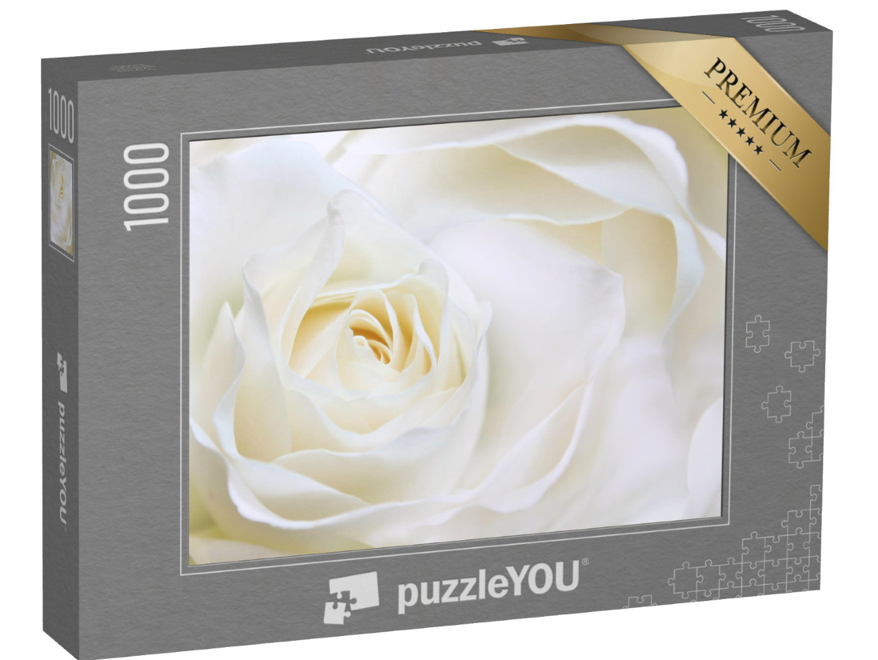 Puzzle 1000 Teile „Riesige weiße Rose, Makroaufnahme, Hochzeitseinladung“