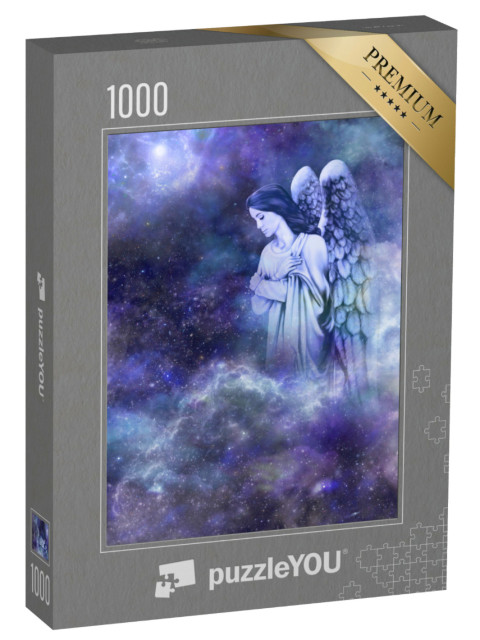 Puzzle 1000 Teile „Guardian Angel zwischen Wolken schaut mit nachdenklichen Ausdruck nach unten“