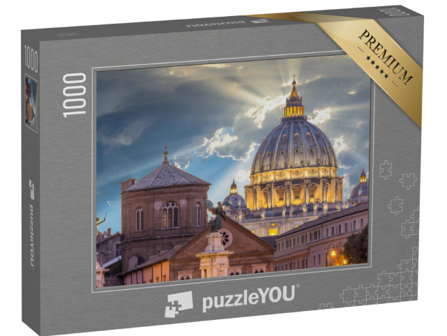 Puzzle 1000 Teile „Spektakulärer Sonnenuntergang über der Petersbasilika, Vatikan, Rom“