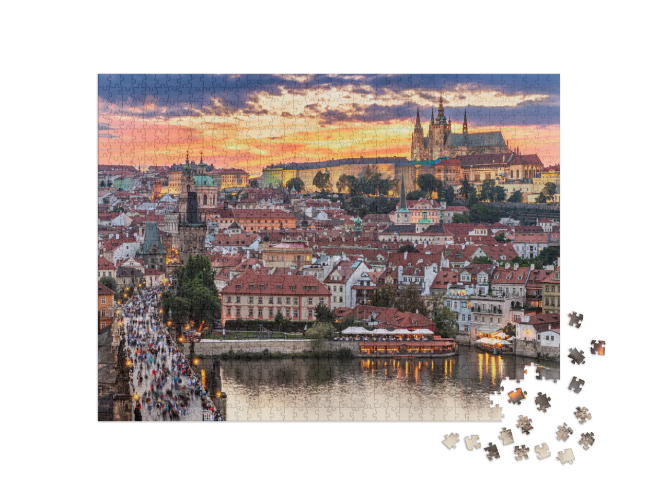 Puzzle 1000 Teile „Prag - Tschechische Republik - Sonnenuntergang oder Sonnenaufgang Blick auf die Karlsb“