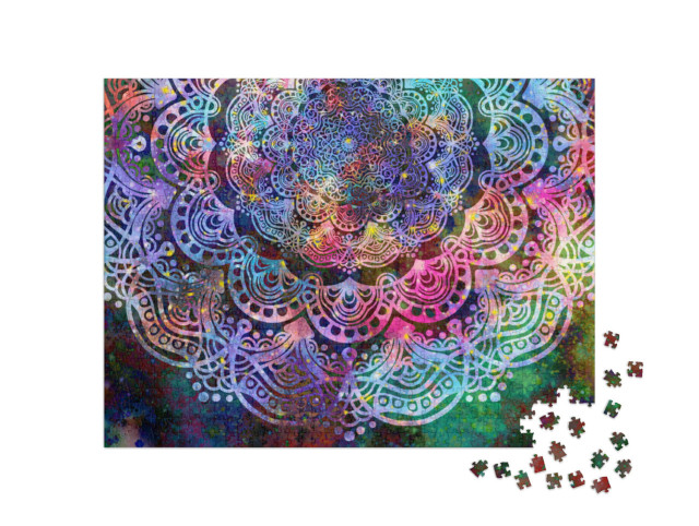 Puzzle 1000 Teile „Digitale Kunst: Facettenreiches Mandala in perfekter Symmetrie“