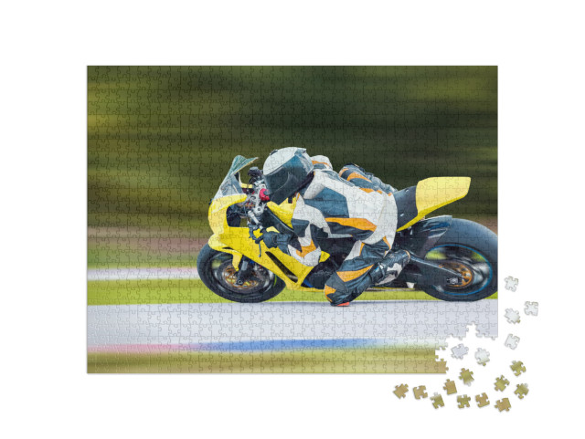 Puzzle 1000 Teile „Motorradfahrt durch eine schnelle Kurve“